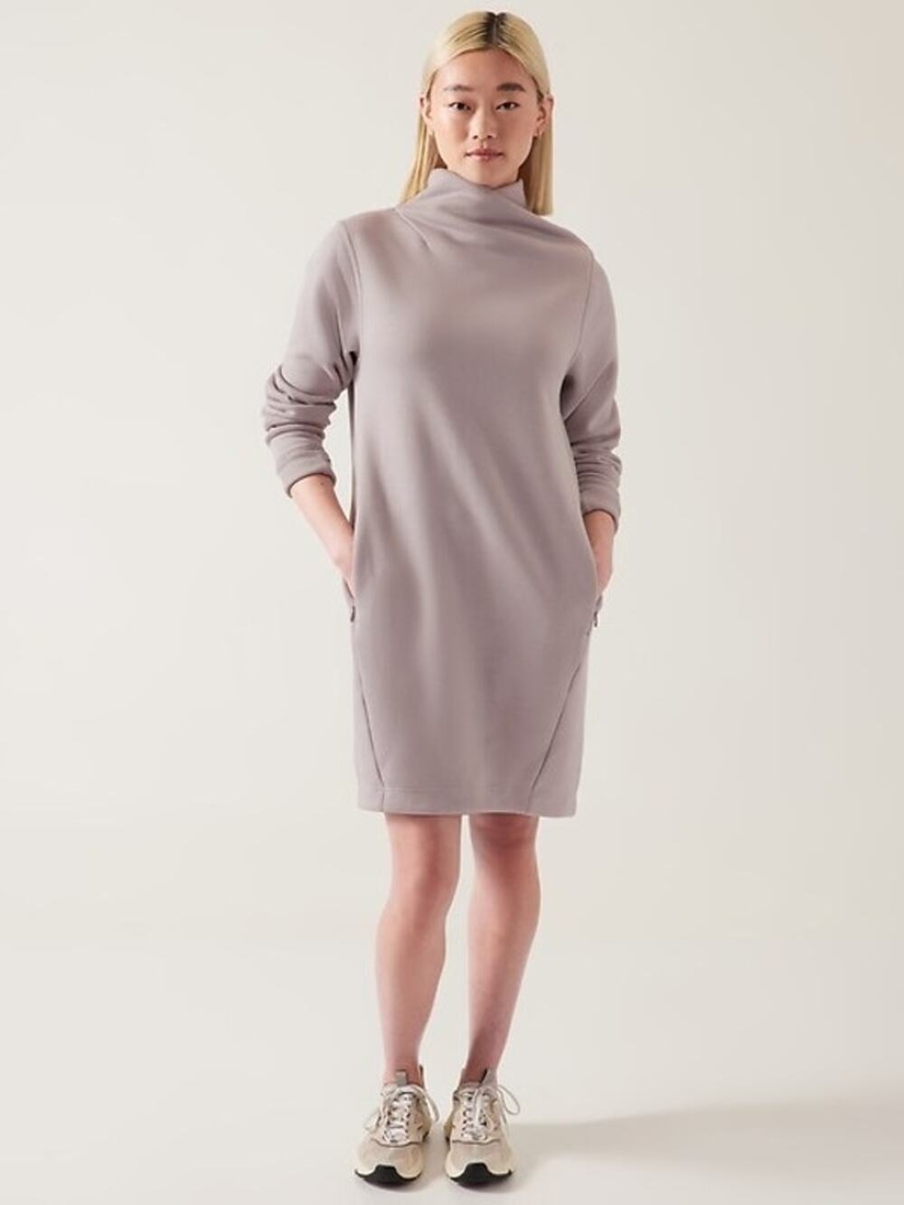 Athleta Cozy Karma Tinsel Purple Mock Neck Dress - Super Soft & Stylish